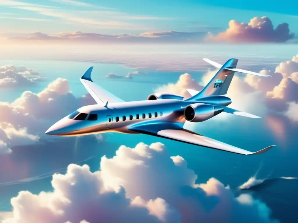 Avión eléctrico futurista surcando el cielo sobre un vasto océano, evocando innovación en vehículos eléctricos aviación navegación marítima