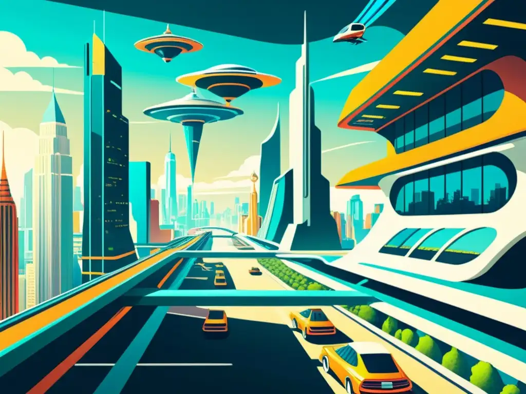 Futurista ilustración de una ciudad con tecnología avanzada que puede patentar tecnología