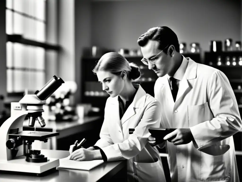 Grupo de científicos en laboratorio examinando material a nanoescala