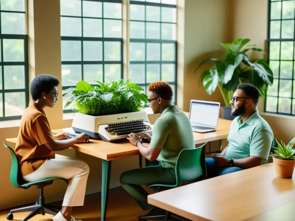 Un grupo diverso colabora en un proyecto de codificación