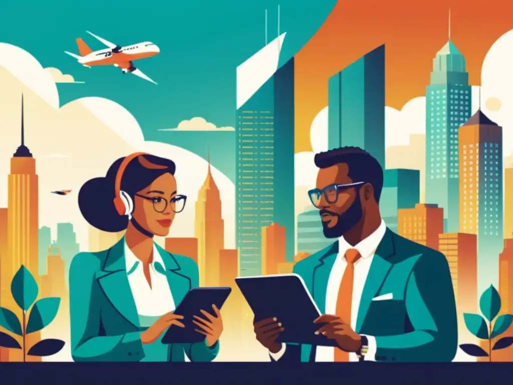 Emprendedores innovadores en la ciudad Grupo de emprendedores discutiendo estrategias en la ciudad, evocando la ambición y la innovación de las startups tecnológicas