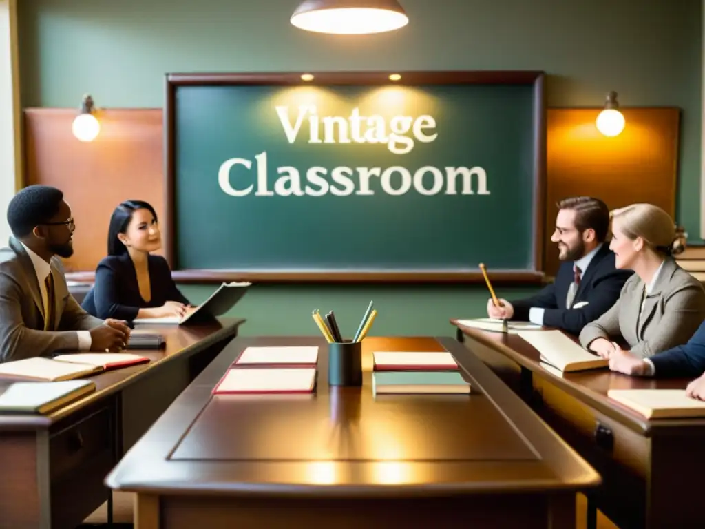 Un grupo de profesionales colabora en un aula vintage