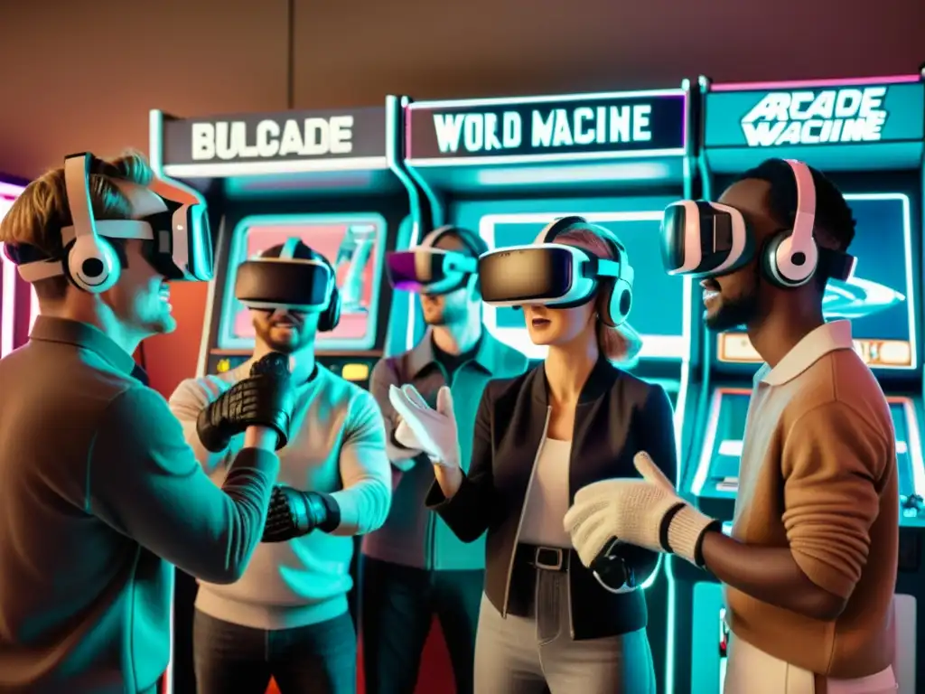 Grupo disfruta de realidad virtual en arcade vintage, evocando nostalgia y avance en plataformas de VR