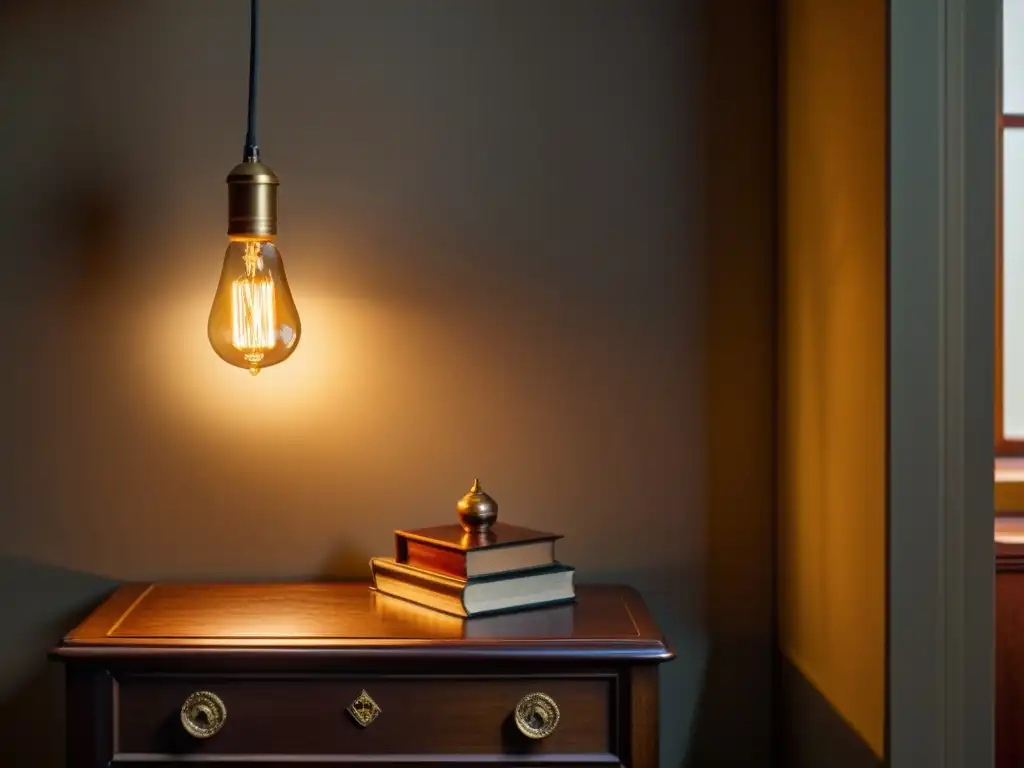 Una habitación vintage iluminada por una bombilla LED, evocando la revolución en la historia de la iluminación