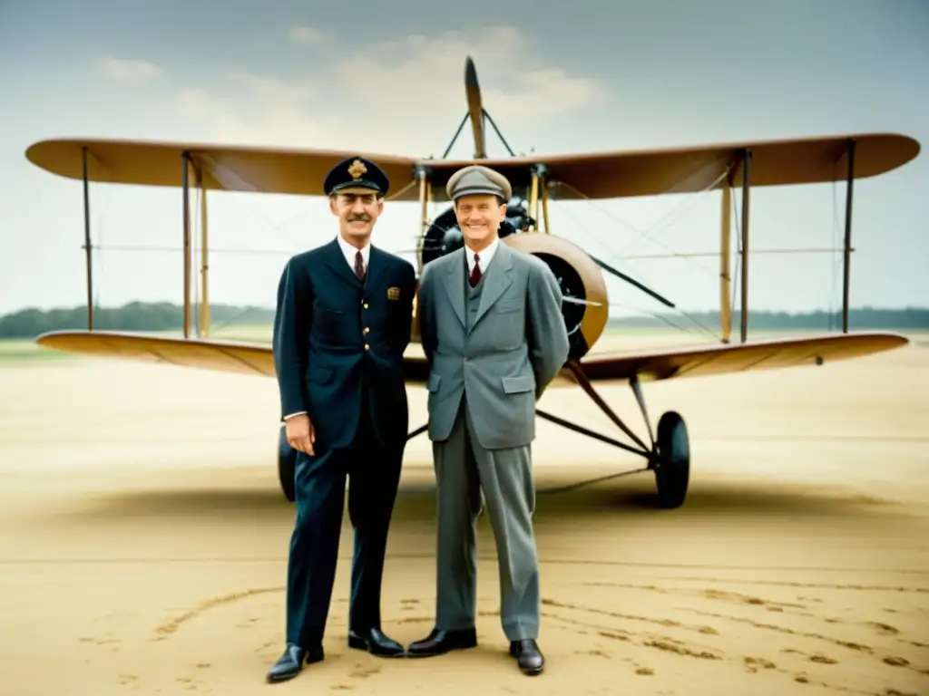 Los hermanos Wright posan junto a su icónico avión en Kitty Hawk, Carolina del Norte