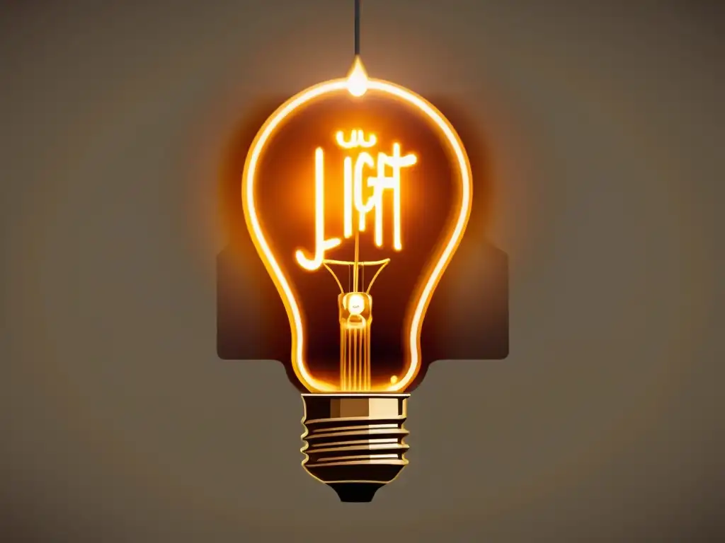 Una ilustración detallada de la primera bombilla patentada por Thomas Edison, con filamentos intrincados y un cálido resplandor dorado