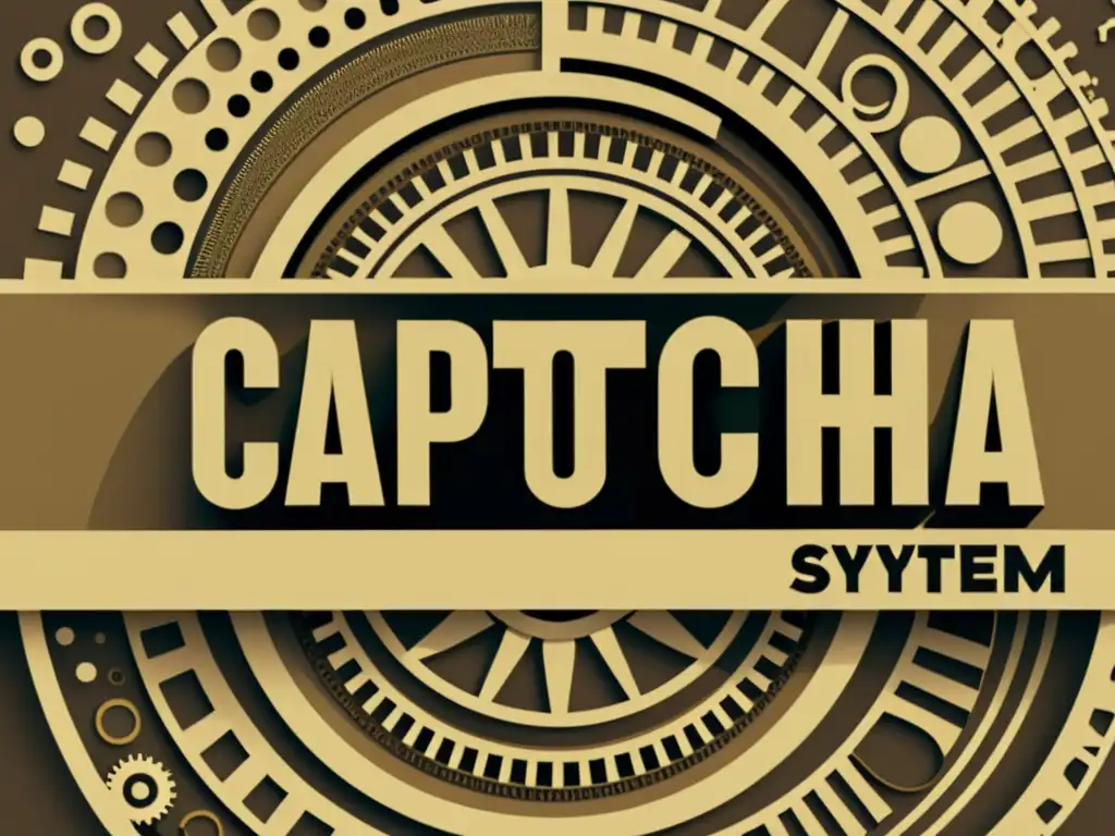 Análisis AI de CAPTCHA vintage Una ilustración estilo vintage muestra un sistema futurista de inteligencia artificial analizando un complejo patrón CAPTCHA