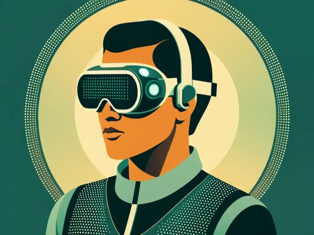 Una ilustración vintage que muestra preocupación por los desafíos de privacidad en wearables, con detalles detallados y una atmósfera contemplativa