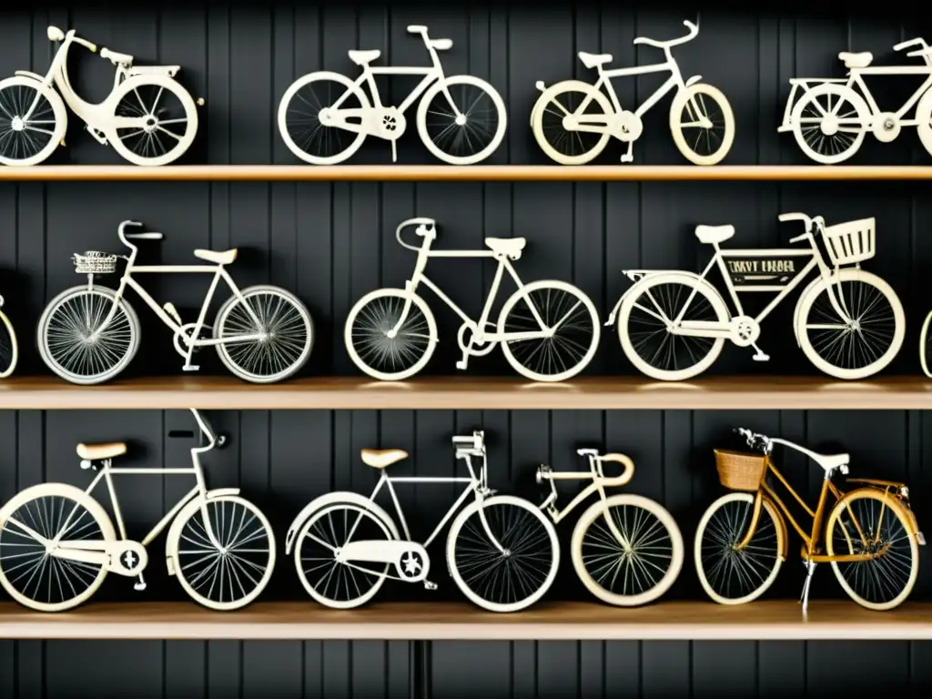 Imagen de la evolución histórica de la bicicleta a lo largo del tiempo, mostrando modelos vintage en blanco y negro