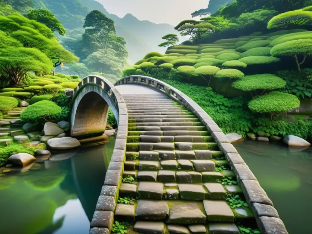 Puente de piedra antiguo en Asia: maravilla artesanal y belleza atemporal Imagen detallada de un antiguo puente de arco de piedra en Asia, reflejando la ingeniería antigua y la belleza atemporal del paisaje