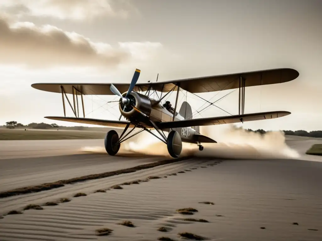 Imagen en sepia de los hermanos Wright volando su primer avión en Kitty Hawk en 1903, evocando el desarrollo de la aviación moderna