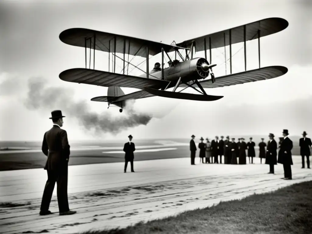 Imagen histórica en blanco y negro del primer vuelo de los hermanos Wright en Kitty Hawk, Carolina del Norte en 1903