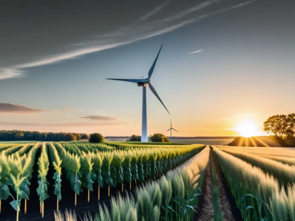 Turbinas eólicas históricas en campo al atardecer Imagen impactante de turbinas eólicas históricas generando energía limpia en un campo al atardecer
