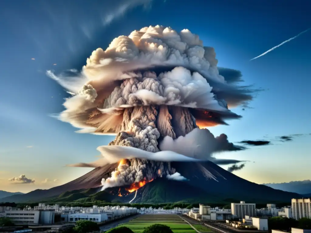 La imagen muestra el impacto devastador de la bomba atómica en Hiroshima, con una nube en remolino y una luz filtrada