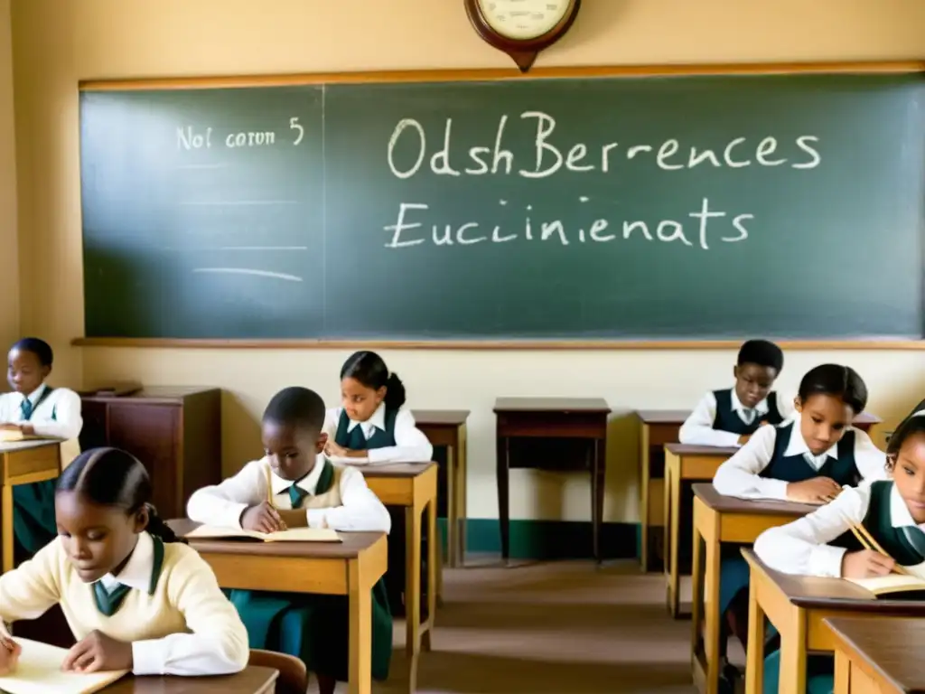 Imagen vintage de aula con estudiantes participando en educación a distancia a través de correspondencia y transmisiones radiales