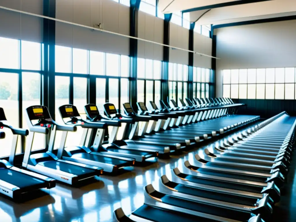 Imagen vintage de un gimnasio de los años 50 con atletas en trajes retro y cintas de correr, evocando la historia de la cinta de correr