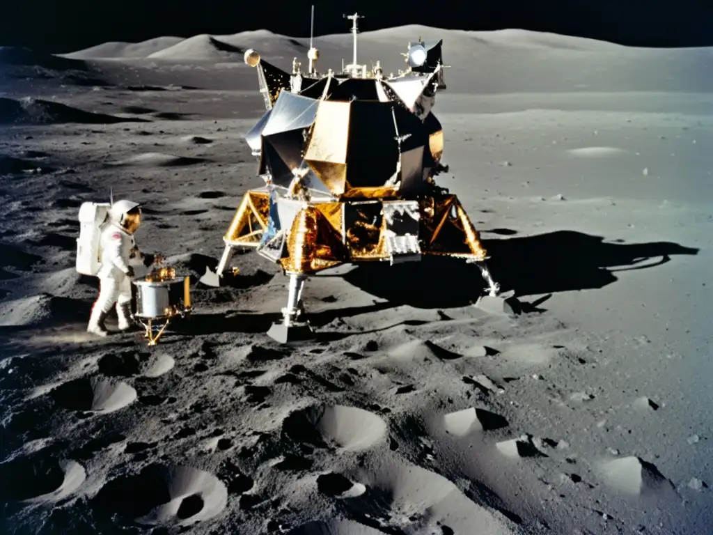 Imagen vintage de la histórica misión Apollo 11 en la luna, con la tierra de fondo