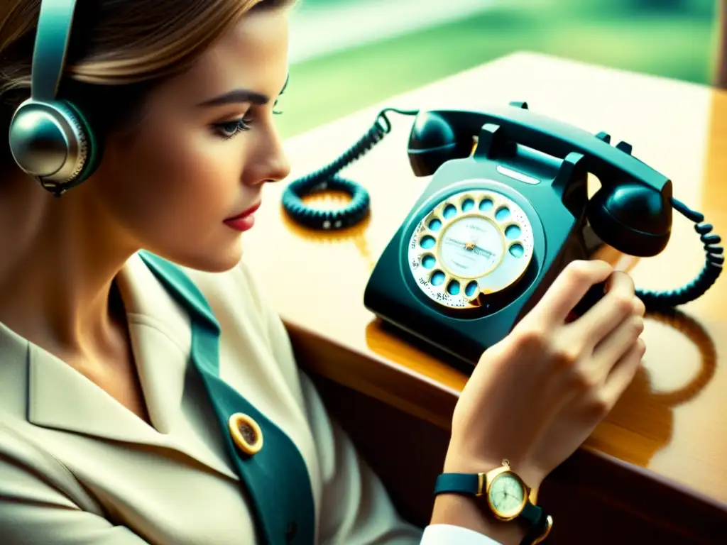 Reliquias tecnológicas: reloj analógico y teléfono rotatorio Imagen vintage de reloj analógico y teléfono antiguo, integración smartwatches con dispositivos inteligentes en un retrato encantador y nostálgico