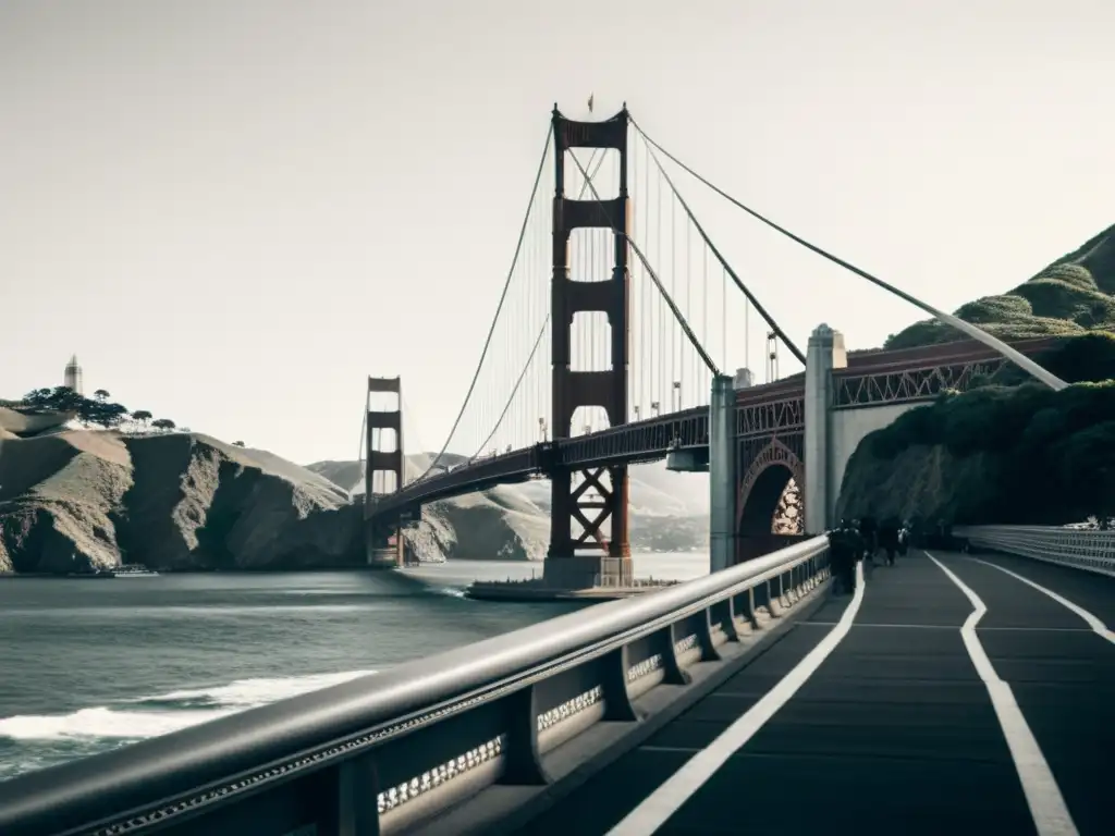 Imponente puente colgante de San Francisco con diseño de ingeniería civil, cables de acero y torres de piedra