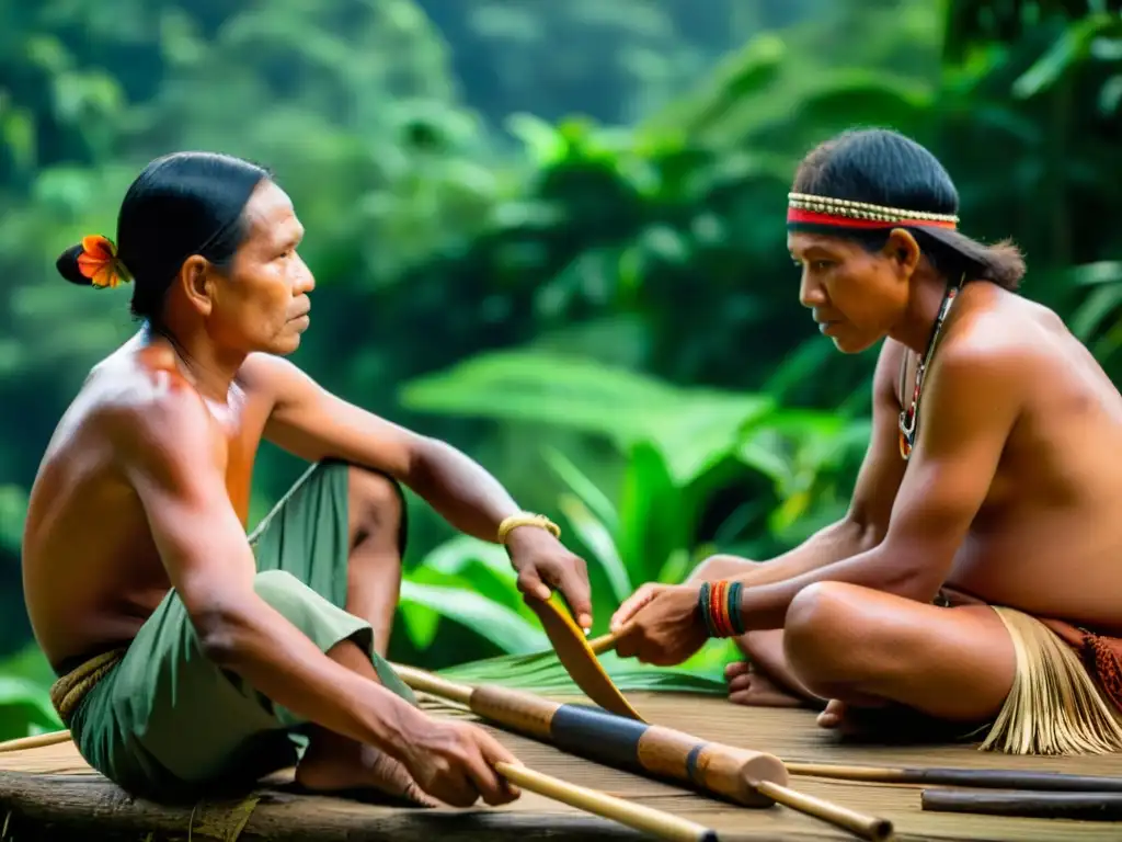 Indígenas de la Amazonía transmiten técnicas de supervivencia a través de la artesanía tradicional en la selva exuberante