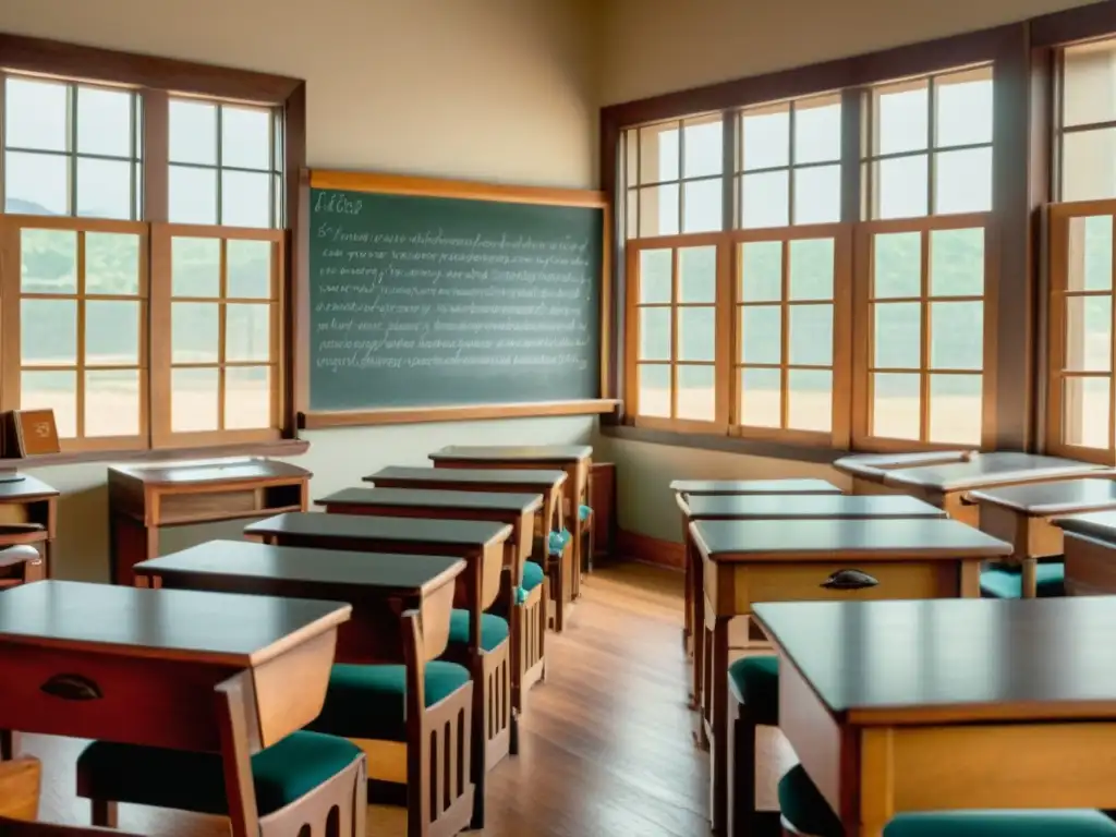 Una inspiradora escena de aula vintage con estrategias de motivación en educación a distancia, llena de luz natural y nostalgia educativa