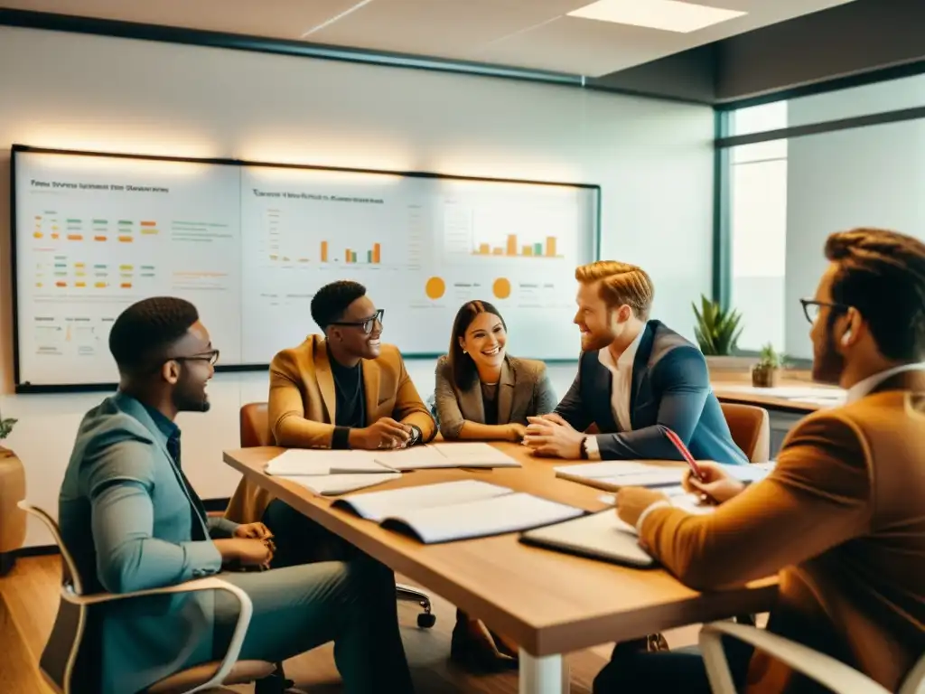 Jóvenes emprendedores en oficina vintage Jóvenes emprendedores discuten estrategias en una oficina moderna