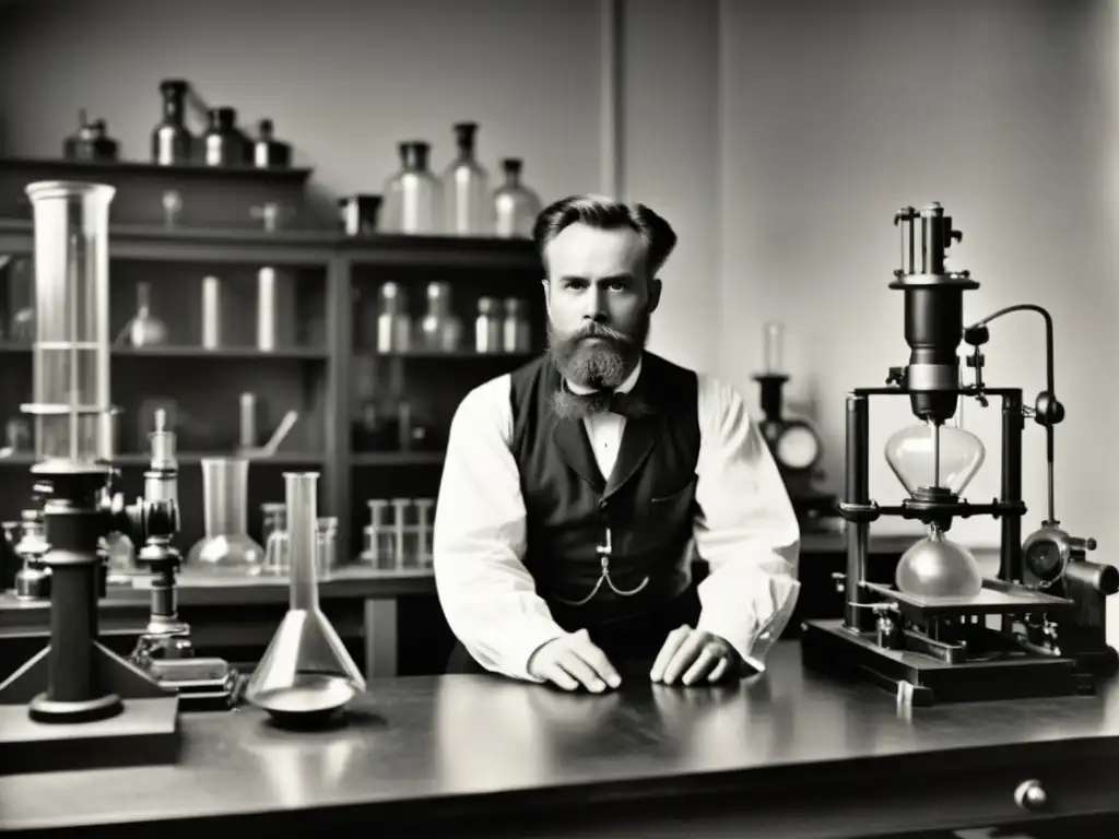 Wilhelm Röntgen en su laboratorio, revolucionando la radiografía con determinación y maquinaria del siglo 19