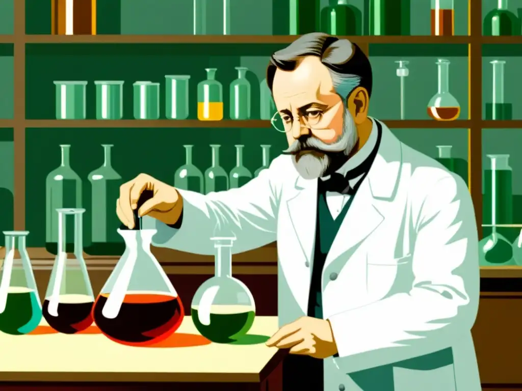 Louis Pasteur en su laboratorio, observando el proceso de pasteurización