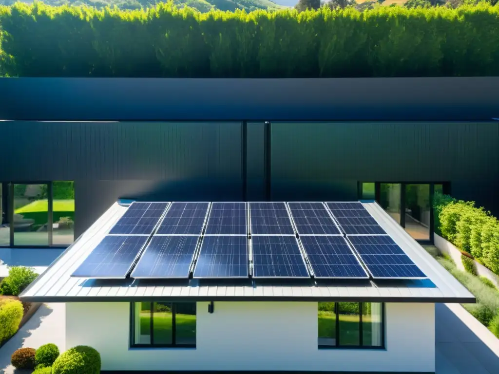 Instalación moderna de paneles solares en una casa, integrados en armonía con la naturaleza