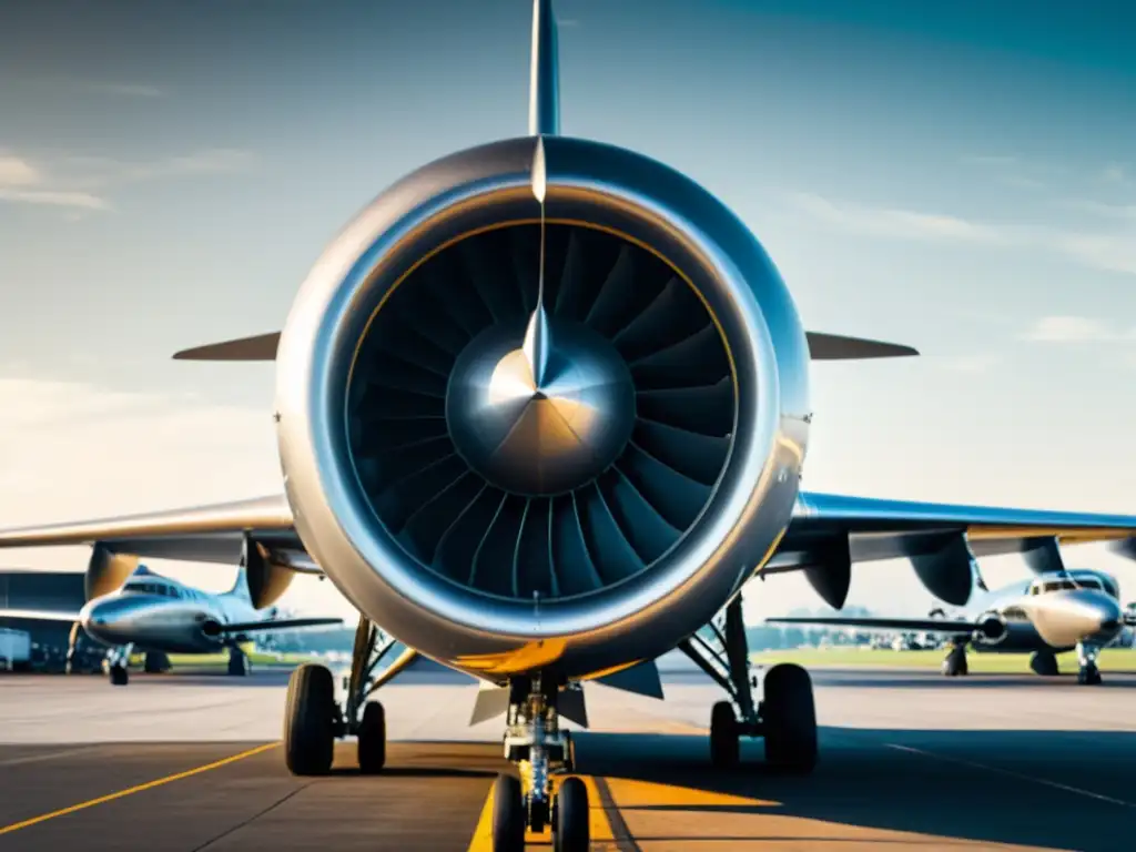 El motor a reacción brilla en un aeropuerto de los años 50, capturando la emoción y avance tecnológico de la evolución motores aeronaves comparativa