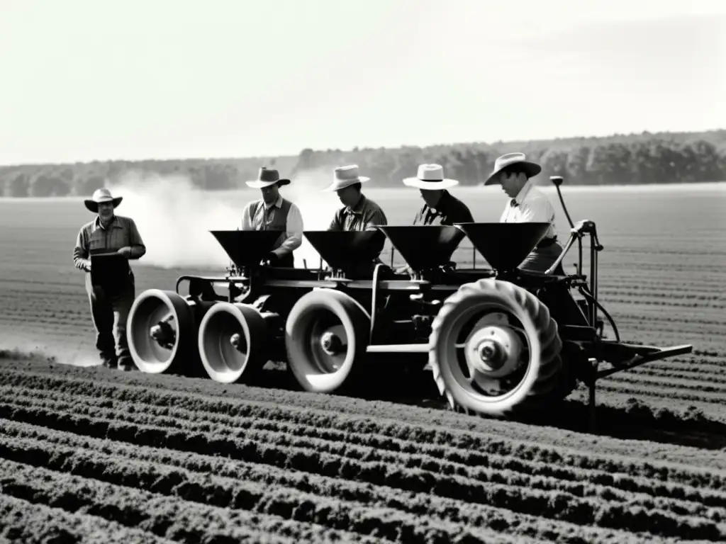 Un nostálgico contraste entre tradición y modernidad en la agricultura, resaltando el impacto de las sembradoras mecánicas