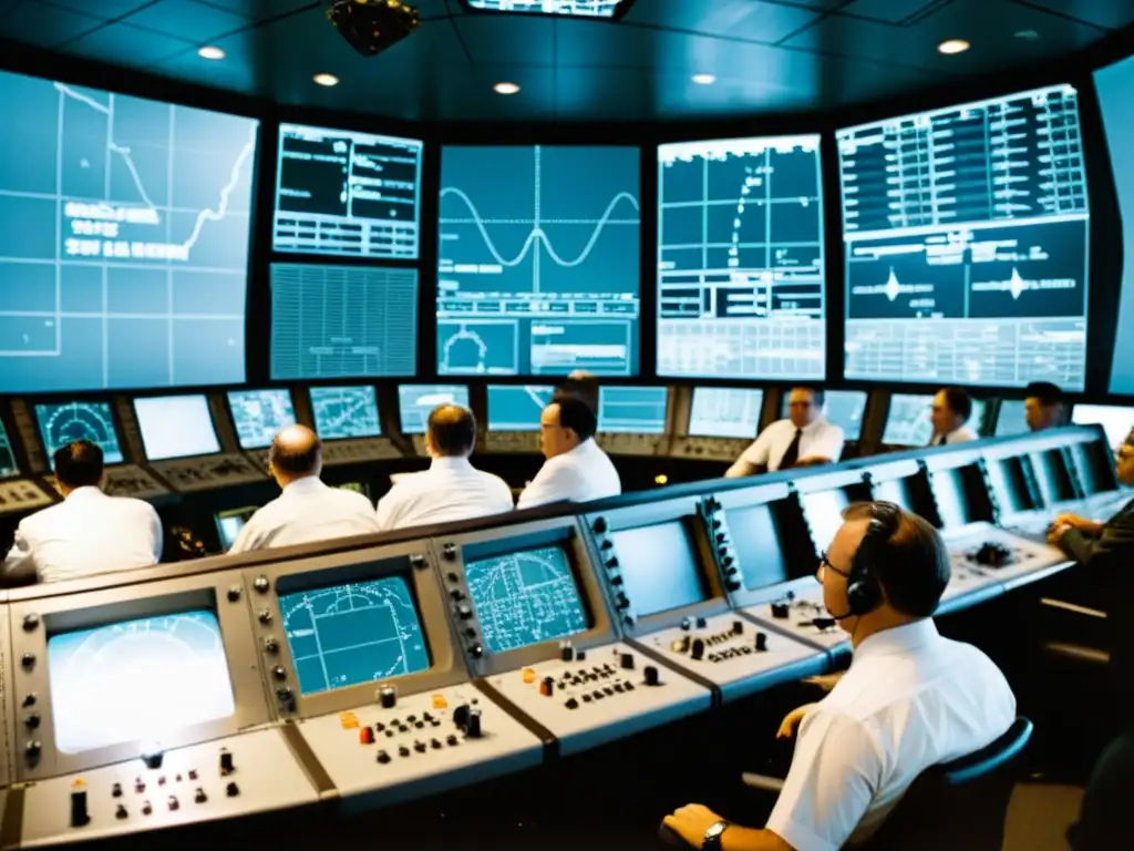 Un nostálgico retrato en blanco y negro de controladores de tráfico aéreo monitoreando aviones en una sala llena de equipo antiguo