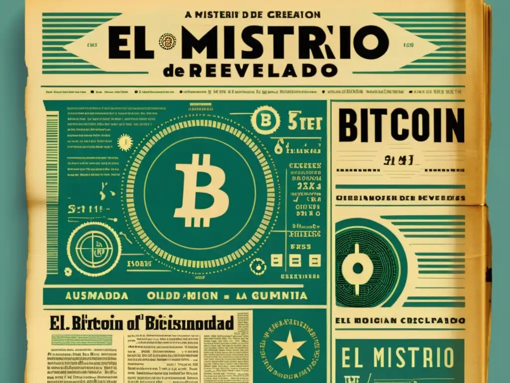 Artículo de periódico vintage sobre el Origen y creación de Bitcoin