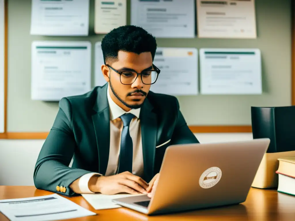 Persona enfocada en certificados online, en un entorno laboral vintage