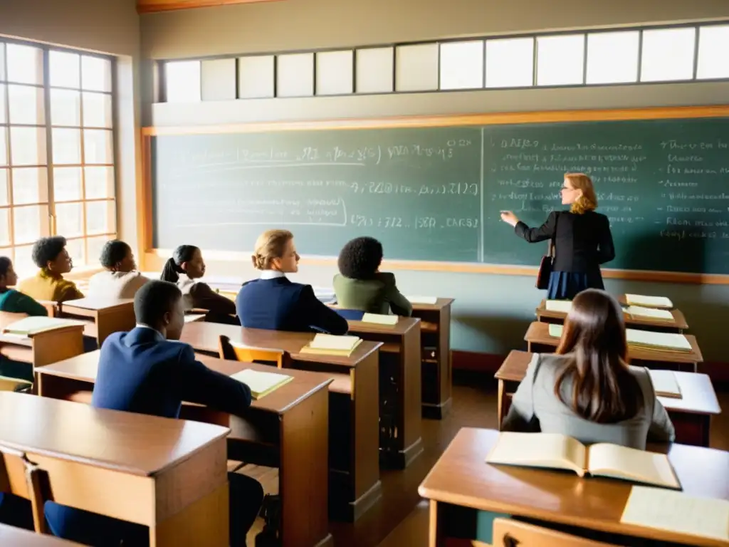 Plataformas educativas exitosas adictivas: Aula vintage con estudiantes comprometidos, interacción animada y enseñanza enfocada