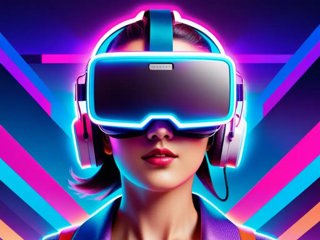 Poster vintage de realidad virtual con estética retro de videojuegos de los 80