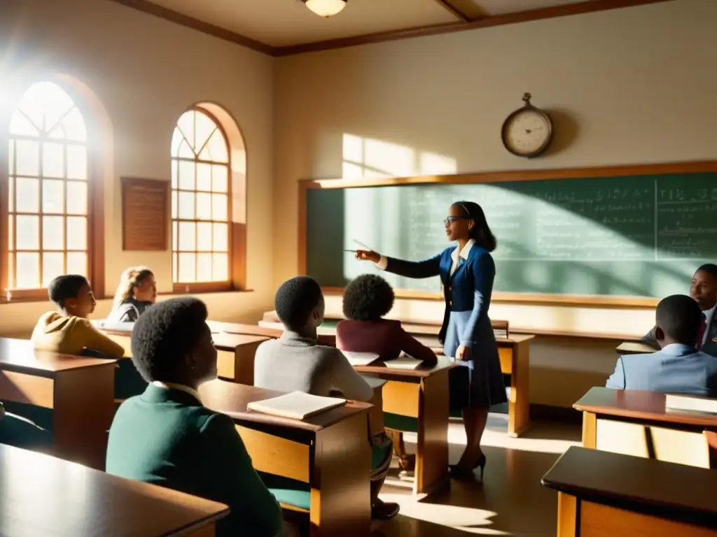 Profesor enseñando inteligencia artificial a estudiantes en aula vintage