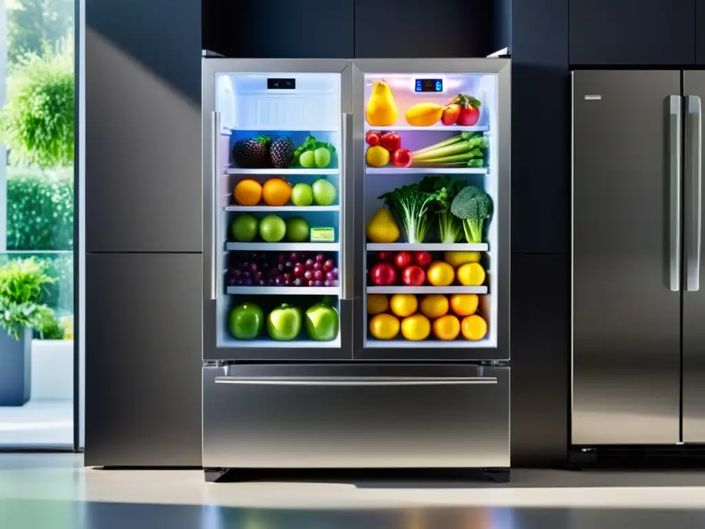 Un refrigerador moderno y reluciente en una cocina espaciosa y bien iluminada