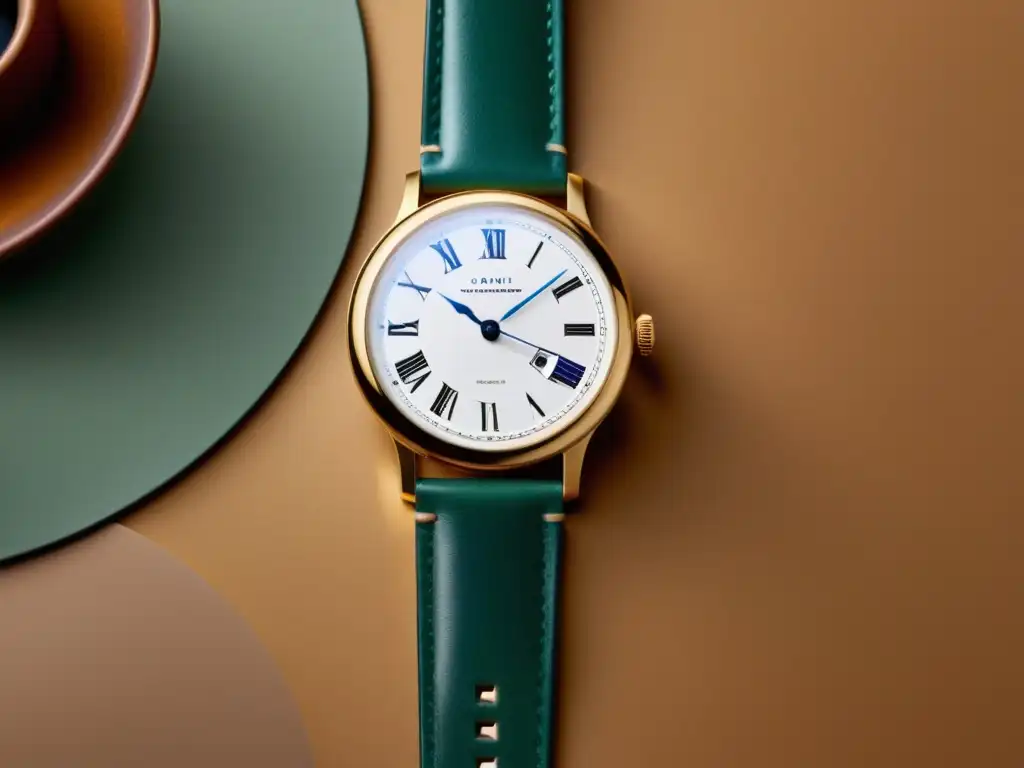 Un reloj inteligente vintage con diseño intrincado, correa de cuero elegante y esfera clásica