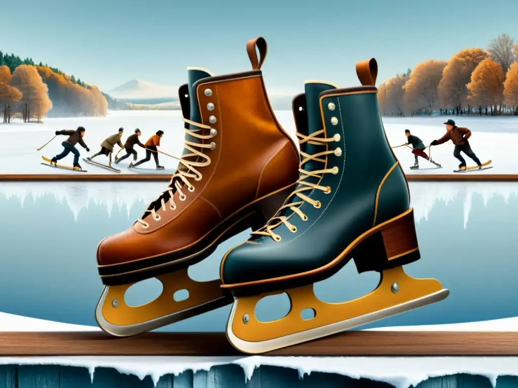 Un retrato vintage de los primeros patines de hielo, mostrando detalles históricos y la evolución del patinaje sobre hielo