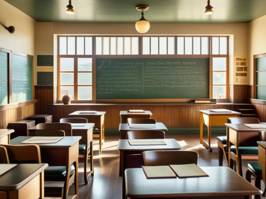 Salón de clase vintage con ambiente de aprendizaje inmersivo y encantador