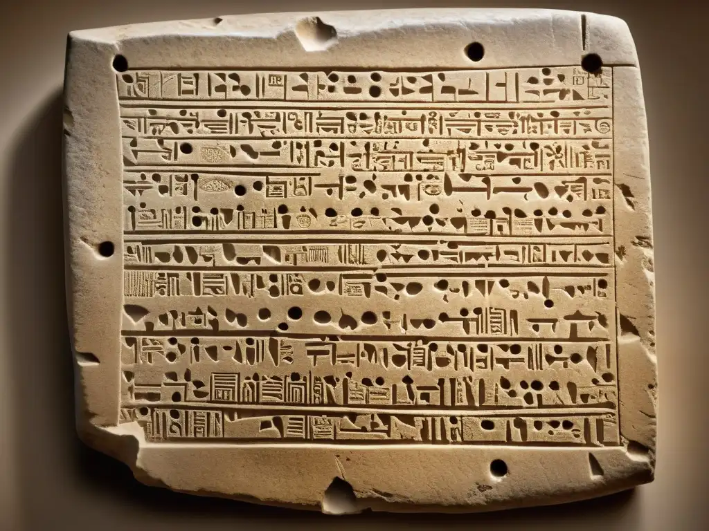 Tableta de arcilla con escritura cuneiforme Mesopotamia: antigüedad y detalle en la comunicación y contabilidad