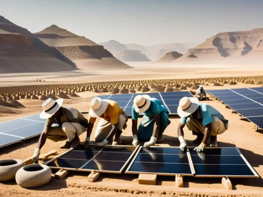 Trabajadores construyen la primera planta de desalinización solar en el desierto, evocando la historia y la energía pionera de la tecnología solar